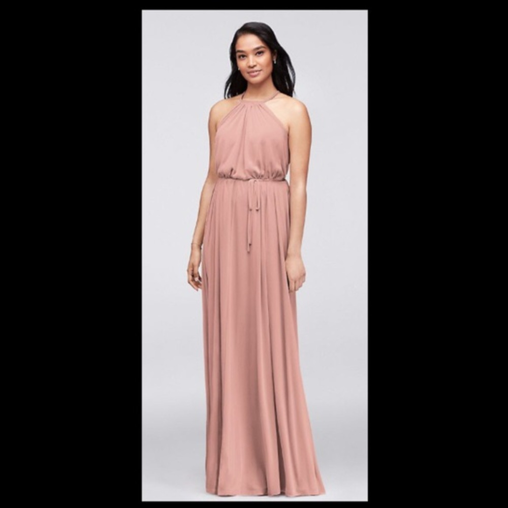 David's Bridal Blush Pink Halter Bridesmaid Dress